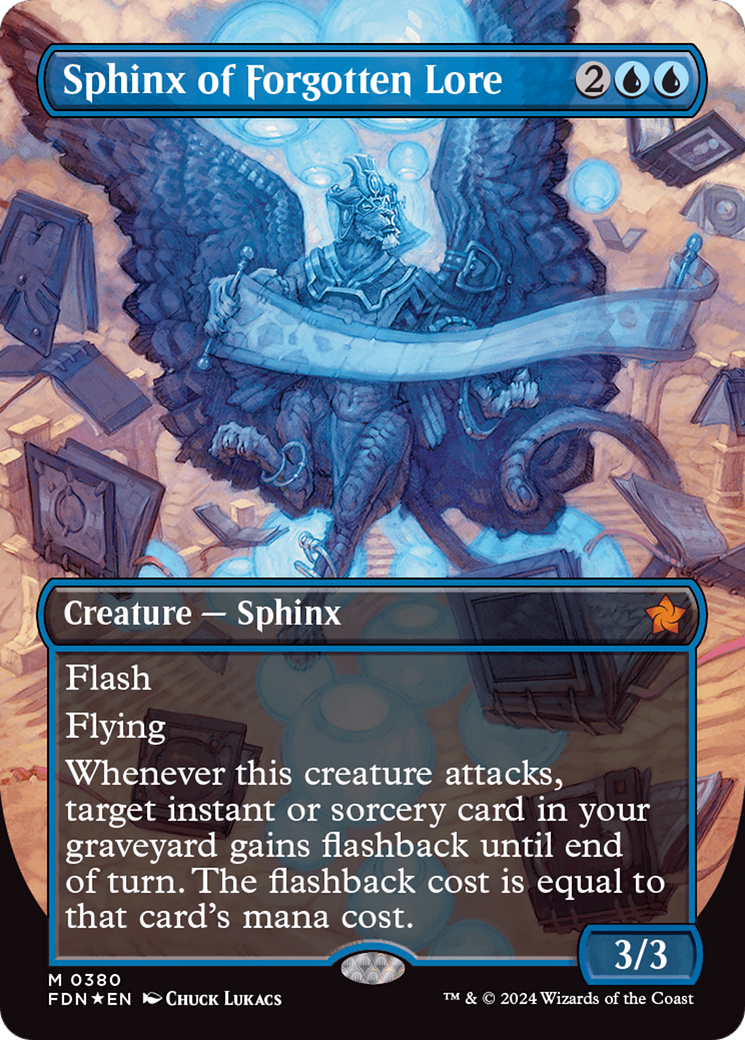 Sphinx of Forgotten Lore (Borderless) (Mana Foil) [Foundations] - Destination Retro