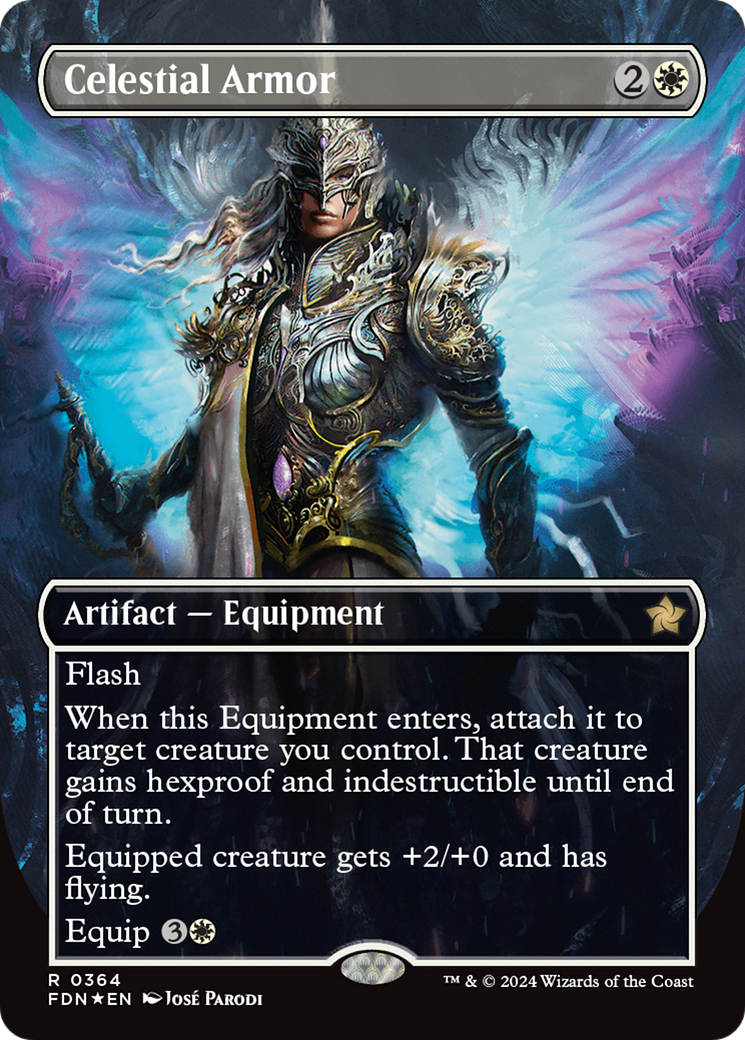 Celestial Armor (Borderless) (Mana Foil) [Foundations] - Destination Retro
