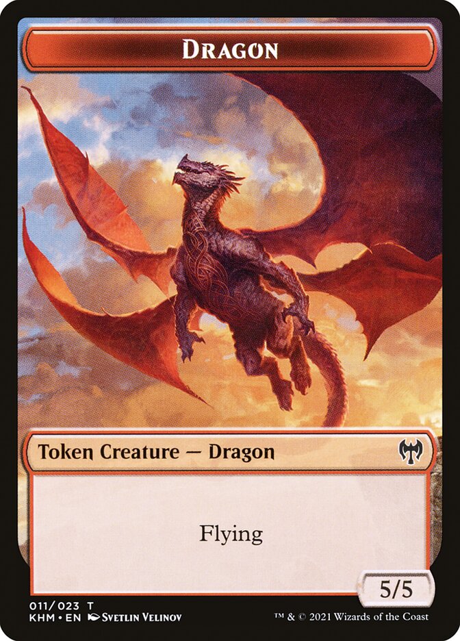 Elf Warrior // Dragon Double-Sided Token [Kaldheim Tokens] - Destination Retro