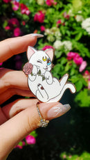 NightK - Moon Cat with Rose -  Hard Enamel Pin - Destination Retro