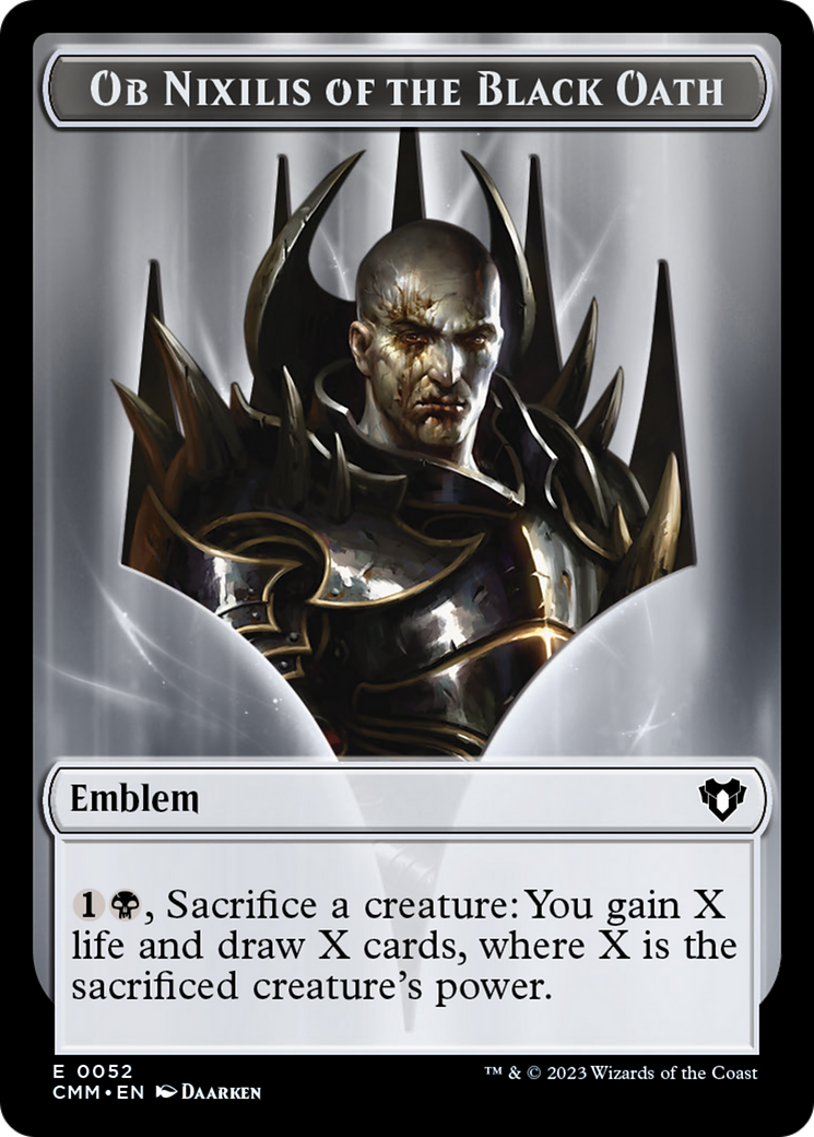 Clue // Ob Nixilis of the Black Oath Emblem Double-Sided Token [Commander Masters Tokens] - Destination Retro
