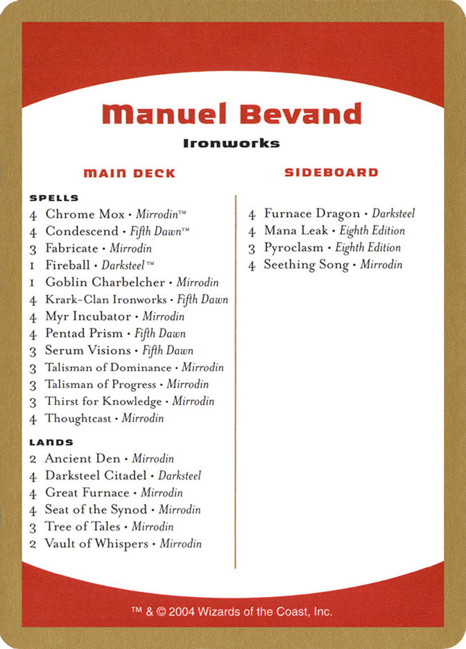Manuel Bevand Decklist [World Championship Decks 2004] - Destination Retro