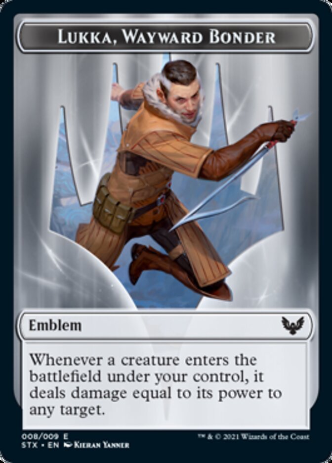 Elemental // Lukka, Wayward Bonder Emblem Double-Sided Token [Strixhaven: School of Mages Tokens] - Destination Retro