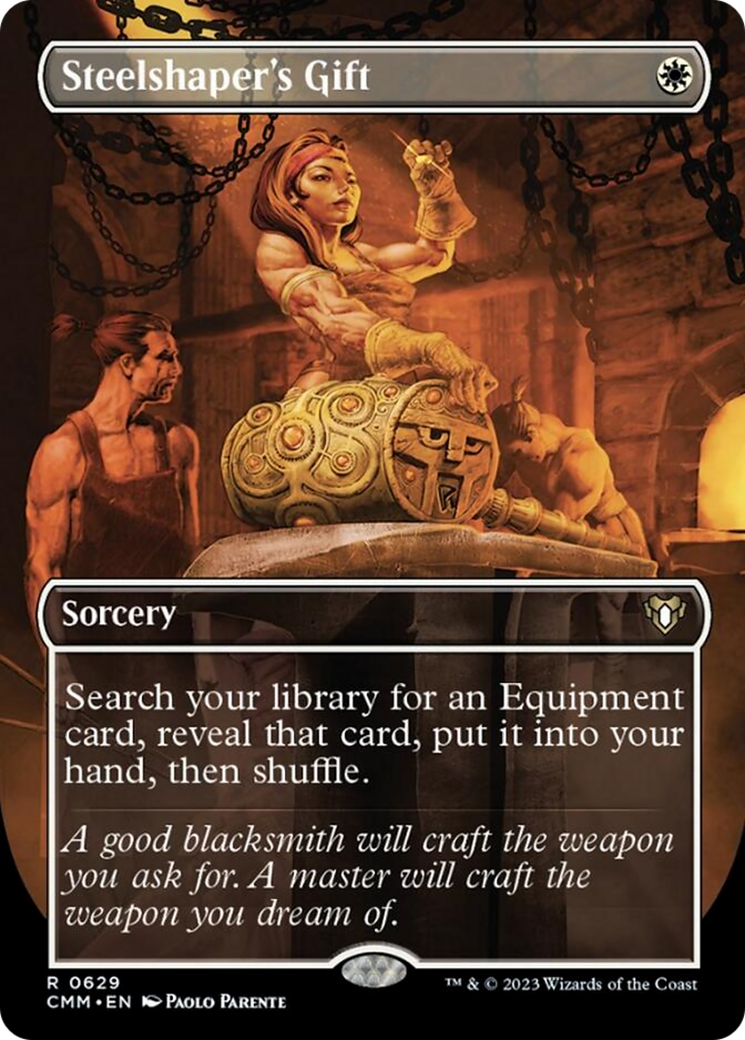 Steelshaper's Gift (Borderless Alternate Art) [Commander Masters] - Destination Retro