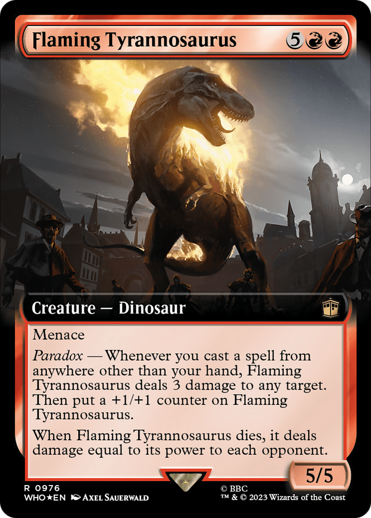 Flaming Tyrannosaurus (Extended Art) (Surge Foil) [Doctor Who] - Destination Retro