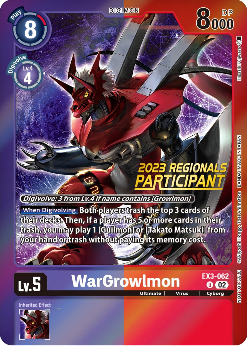 WarGrowlmon [EX3-062] (2023 Regionals Participant) [Draconic Roar Promos] - Destination Retro