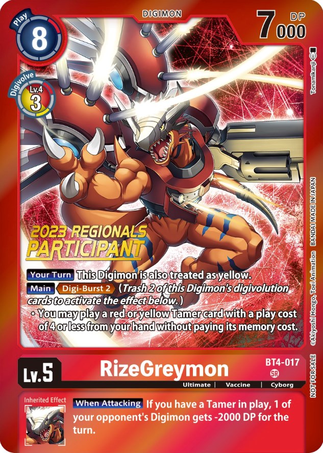 RizeGreymon [BT4-017] (2023 Regionals Participant) [Great Legend Promos] - Destination Retro