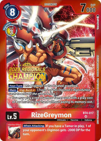 RizeGreymon [BT4-017] (2023 Regionals Champion) [Great Legend Promos] - Destination Retro