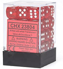 SUPPLIES - DICE - CHX 23804- TRANSLUCENT 36D6 RED/WHITE 12MM - Destination Retro