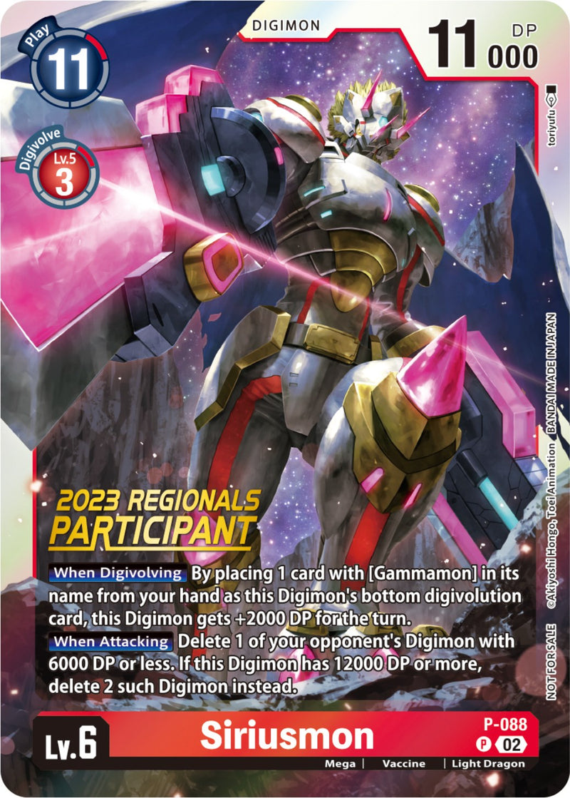 Siriusmon [P-088] (2023 Regionals Participant) [Promotional Cards] - Destination Retro