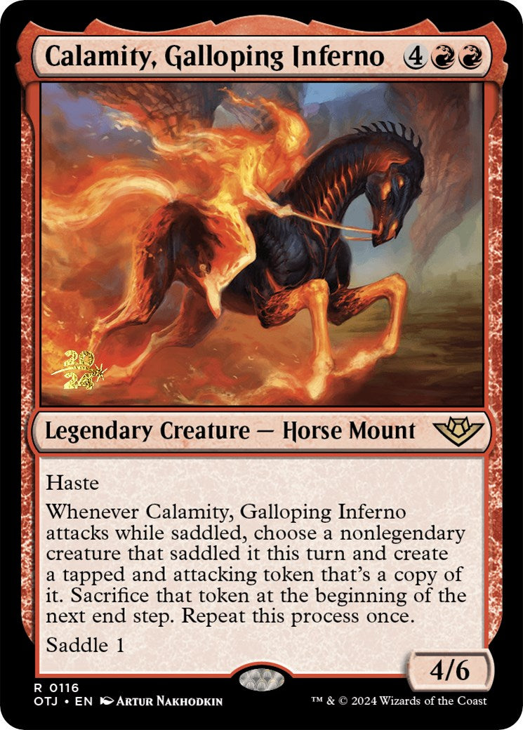 Calamity, Galloping Inferno [Outlaws of Thunder Junction Prerelease Promos] - Destination Retro