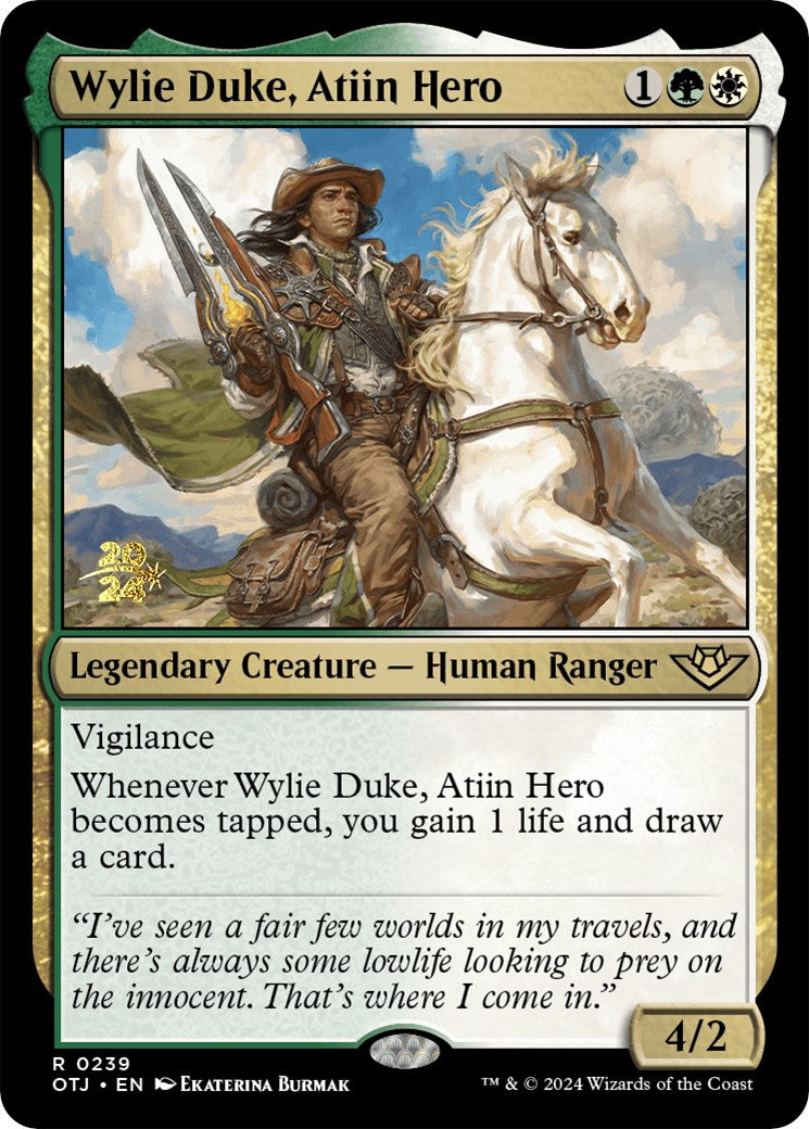 Wylie Duke, Atiin Hero [Outlaws of Thunder Junction Prerelease Promos] - Destination Retro