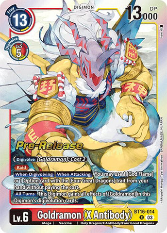 Goldramon (X Antibody) [BT16-014] [Beginning Observer Pre-Release Promos] - Destination Retro