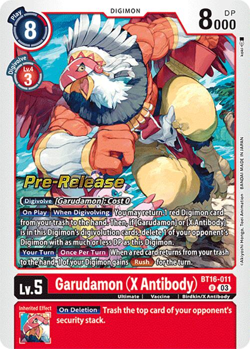 Garudamon (X Antibody) [BT16-011] [Beginning Observer Pre-Release Promos] - Destination Retro