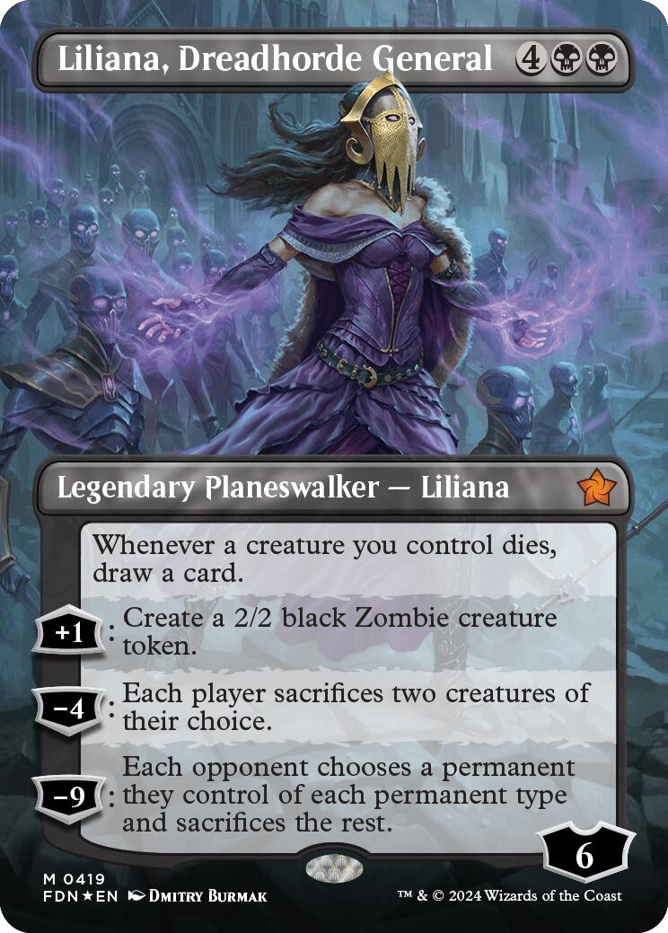 Liliana, Dreadhorde General (Borderless) (Mana Foil) [Foundations] - Destination Retro