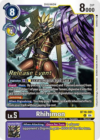 Rhihimon [BT18-081] [Release Special Booster Ver.2.0 Promos] - Destination Retro