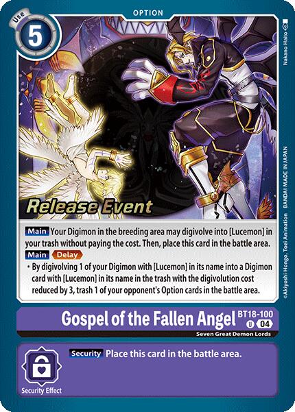Gospel of the Fallen Angel [BT18-100] [Release Special Booster Ver.2.0 Promos] - Destination Retro