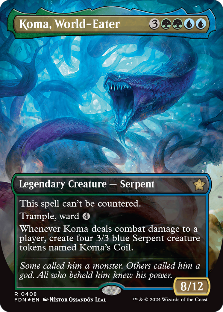 Koma, World-Eater (Borderless) (Mana Foil) [Foundations] - Destination Retro