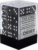 SUPPLIES - DICE - CHX 23808 -  TRANSLUCENT 36D6 SMOKE/WHITE 12MM - Destination Retro