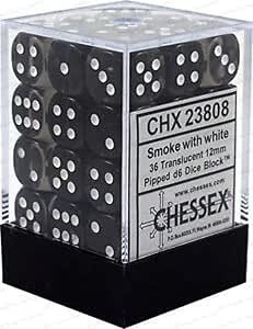 SUPPLIES - DICE - CHX 23808 -  TRANSLUCENT 36D6 SMOKE/WHITE 12MM - Destination Retro