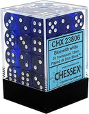 SUPPLIES - DICE - CHX 23806 - TRANSLUCENT 36D6 BLUE/WHITE 12MM - Destination Retro