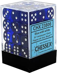 SUPPLIES - DICE - CHX 23806 - TRANSLUCENT 36D6 BLUE/WHITE 12MM - Destination Retro