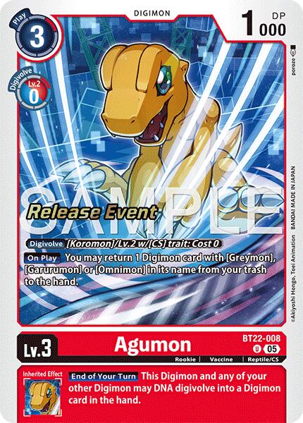 Agumon [BT22-008] [Cyber Eden Release Event Cards] - Destination Retro