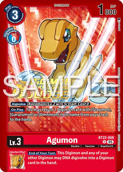 Agumon [BT22-008] (Judge Pack 2025 Wave 2) [Cyber Eden] - Destination Retro