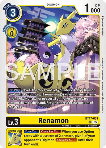 Renamon [BT17-031] (Alternate Art) [Starter Deck: Amethyst Mandala Advanced Deck Set] - Destination Retro