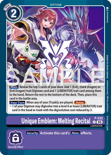 Unique Emblem: Melting Recital [P-232] (Dawn of Liberator Box Topper) [Promotional Cards] - Destination Retro
