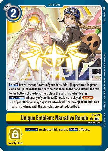 Unique Emblem: Narrative Ronde [P-229] (Dawn of Liberator Box Topper) [Promotional Cards] - Destination Retro