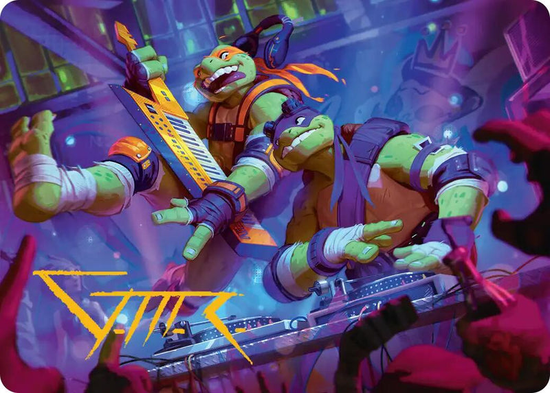 Mikey & Don, Party Planners Art Card (Gold-Stamped Signature) [Teenage Mutant Ninja Turtles Art Series] - Destination Retro