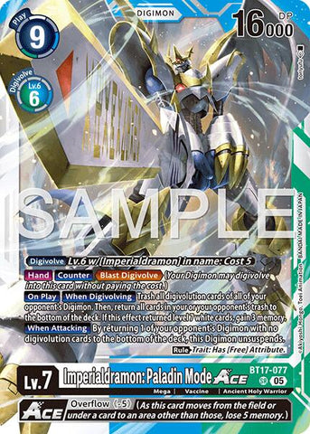 Imperialdramon: Paladin Mode ACE [BT17-077] (Reprint) [Advanced Booster Digimon Generation] - Destination Retro