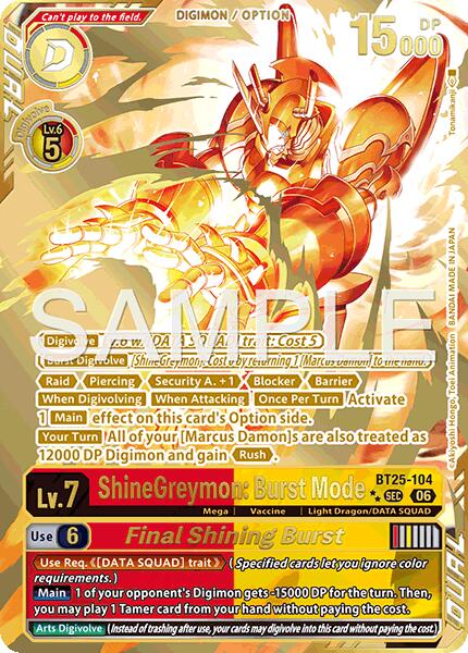 ShineGreymon: Burst Mode // Final Shining Burst [BT25-104] (Rare Pull) [Dual Revolution]