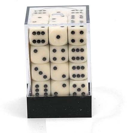 SUPPLIES - DICE - CHX 25800 - OPAQUE 36D6 IVORY/BLACK 12MM - Destination Retro