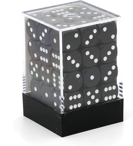 SUPPLIES - DICE - CHX 25808- OPAQUE 36D6 BLACK/WHITE 12MM - Destination Retro