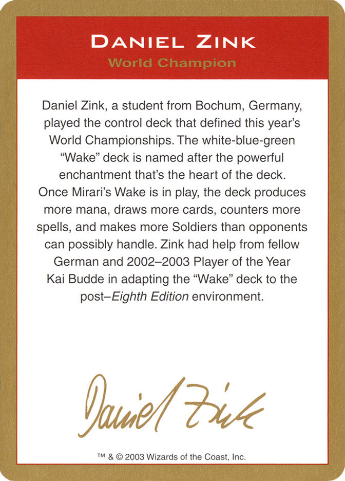 Daniel Zink Bio [World Championship Decks 2003] - Destination Retro