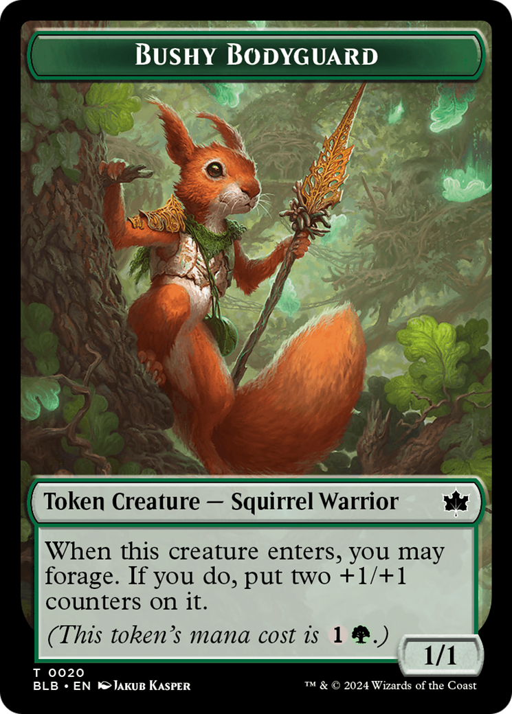 Emblem - Ral, Crackling Wit // Bushy Bodyguard Double-Sided Token [Bloomburrow Tokens] - Destination Retro