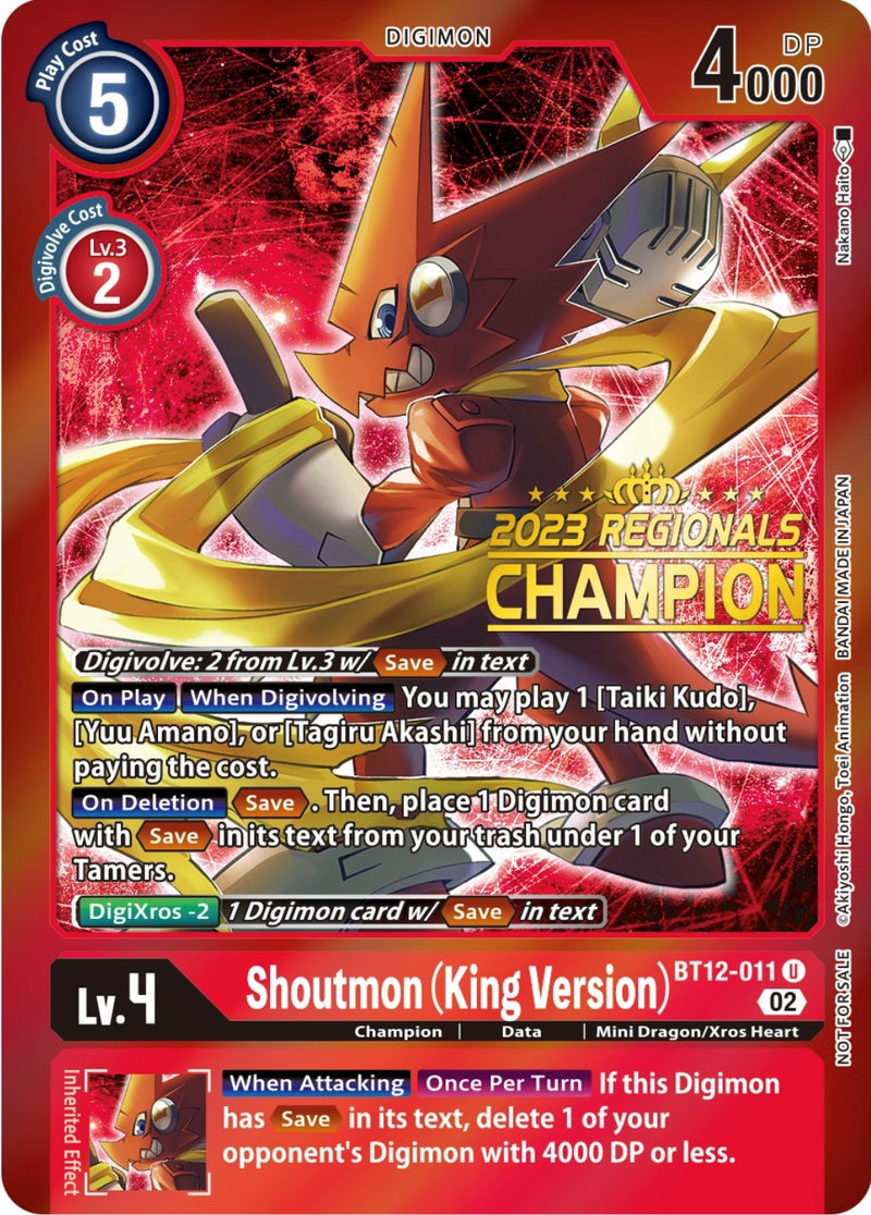 Shoutmon (King Version) [BT12-011] (2023 Regionals Champion) [Across Time Promos] - Destination Retro