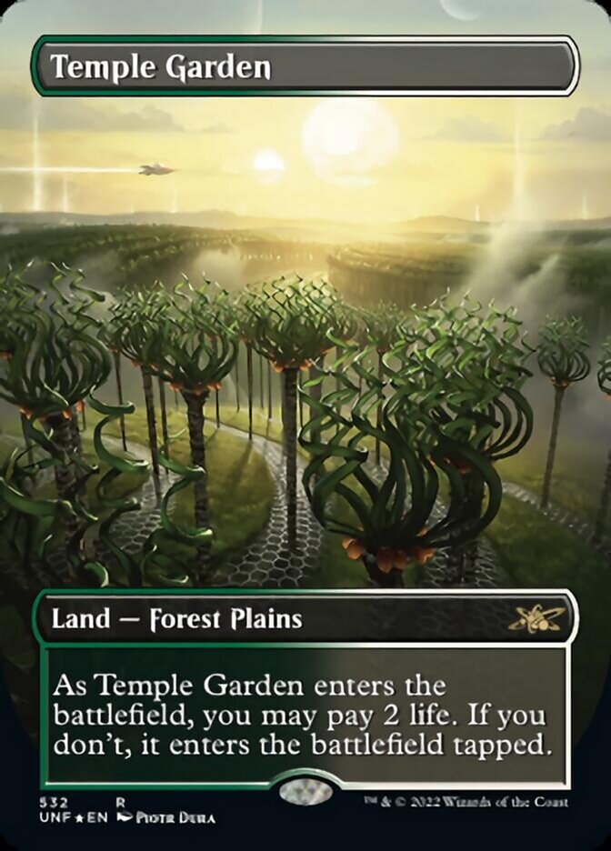 Temple Garden (Borderless) (Galaxy Foil) [Unfinity] - Destination Retro