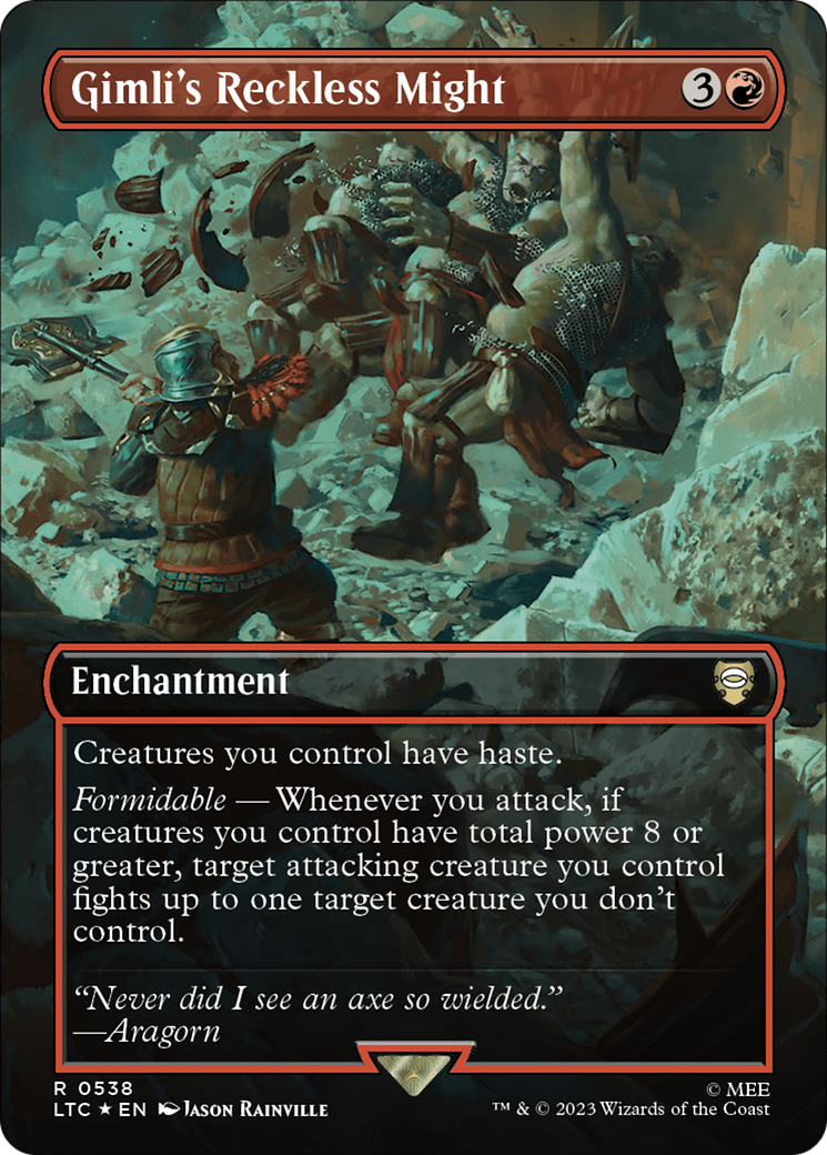 Gimli's Reckless Might (Borderless) (Surge Foil) [The Lord of the Rings: Tales of Middle-Earth Commander] - Destination Retro