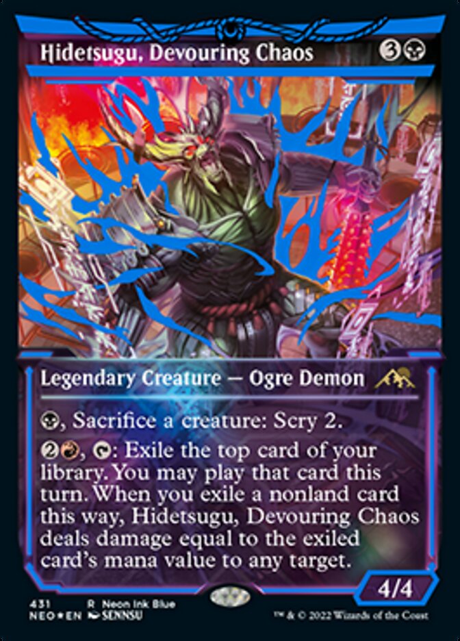 Hidetsugu, Devouring Chaos (Neon Ink Blue) [Kamigawa: Neon Dynasty] - Destination Retro