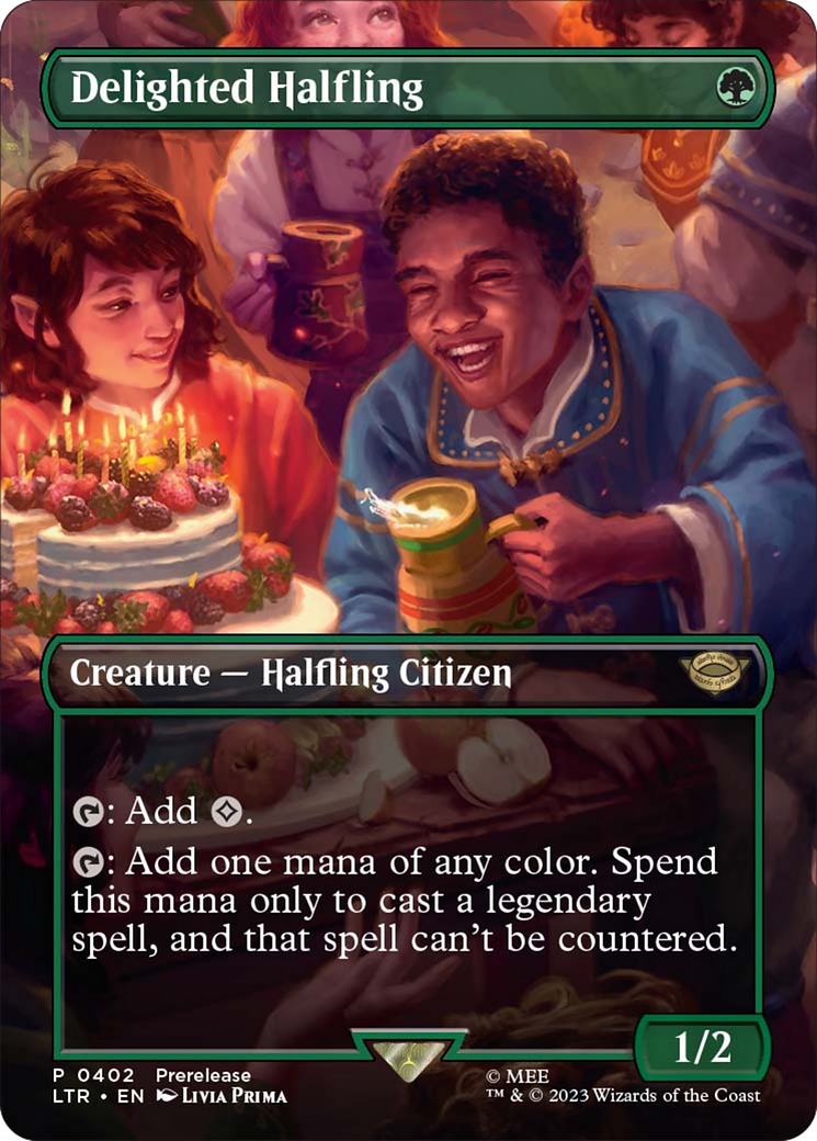 Delighted Halfling (Borderless Alternate Art) [The Lord of the Rings: Tales of Middle-Earth] - Destination Retro