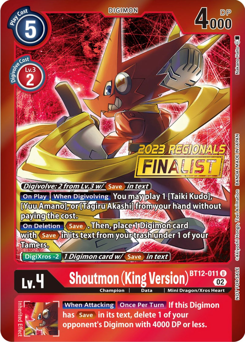 Shoutmon (King Version) [BT12-011] (2023 Regionals Finalist) [Across Time Promos] - Destination Retro