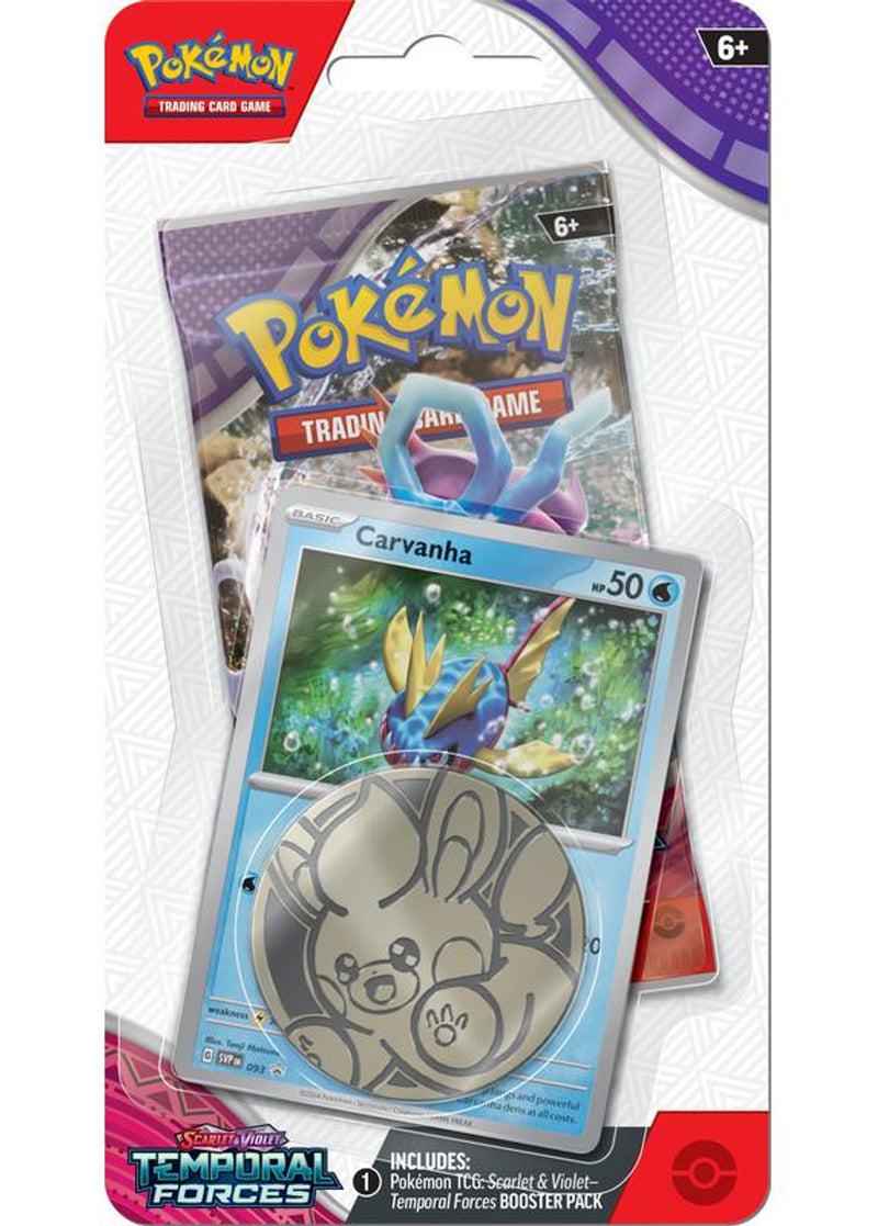 Pokémon TCG: Scarlet & Violet - Temporal Forces - Blister Pack - Single Booster - Carvanha Promo Card (Available March 22) - Destination Retro