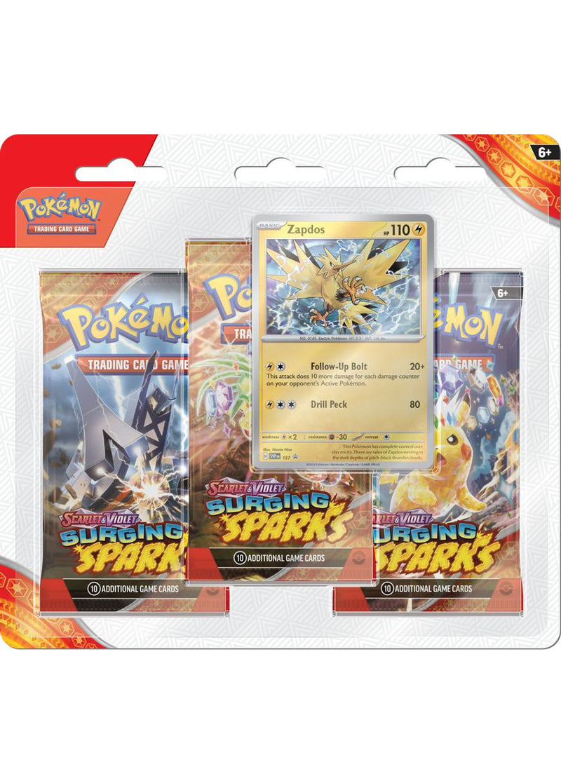 Pokémon TCG: Scarlet & Violet - Surging Sparks - Blister Pack - Three Boosters - Zapdos Promo Card (Available November 8)