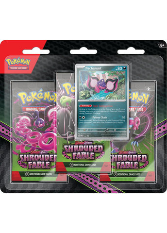 Pokémon TCG: Scarlet & Violet - Shrouded Fable -  Blister Pack - Three Boosters - Pecharunt Promo Card (Available August 2) - Destination Retro