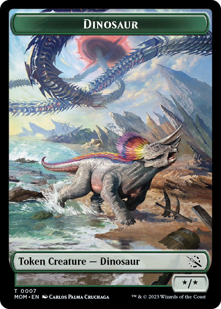 Warrior // Dinosaur Double-Sided Token [March of the Machine Tokens] - Destination Retro