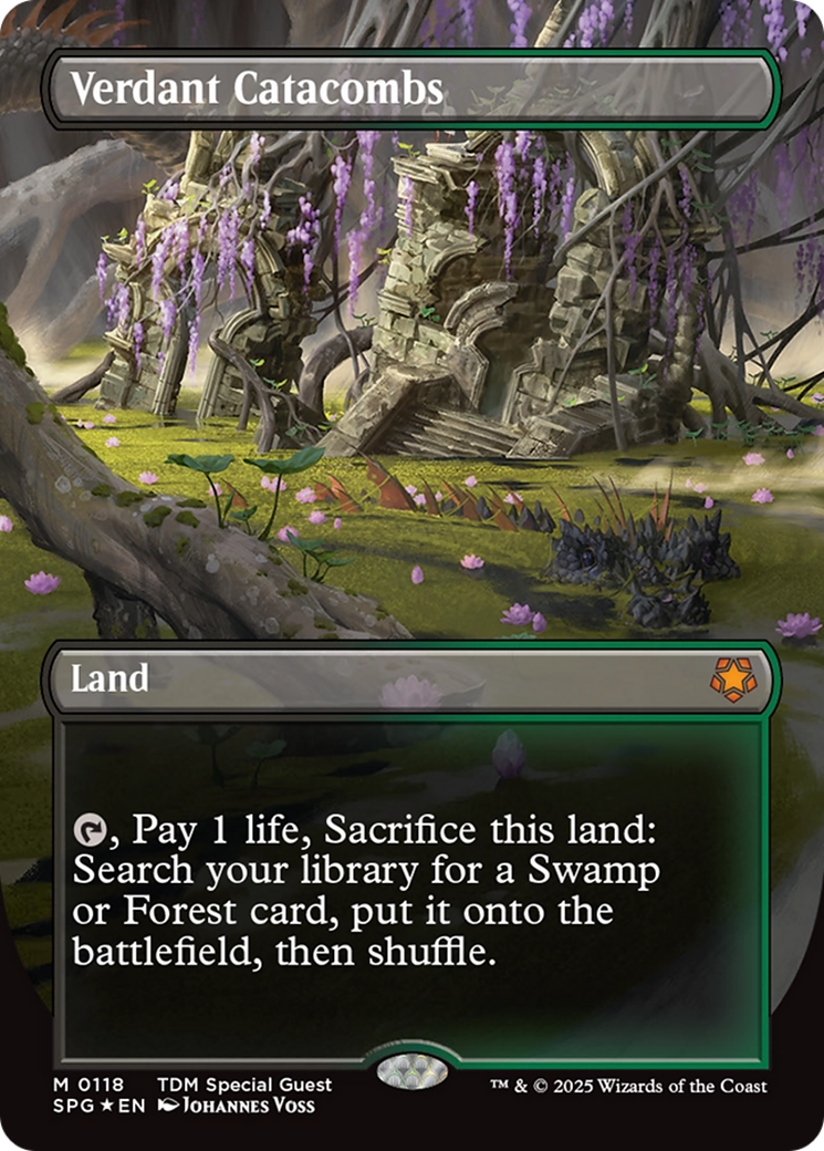 Verdant Catacombs (Borderless) (Dragonscale Foil) [Tarkir: Dragonstorm Special Guests] - Destination Retro