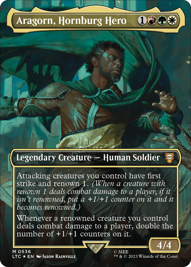 Aragorn, Hornburg Hero (Borderless) (Surge Foil) [The Lord of the Rings: Tales of Middle-Earth Commander] - Destination Retro